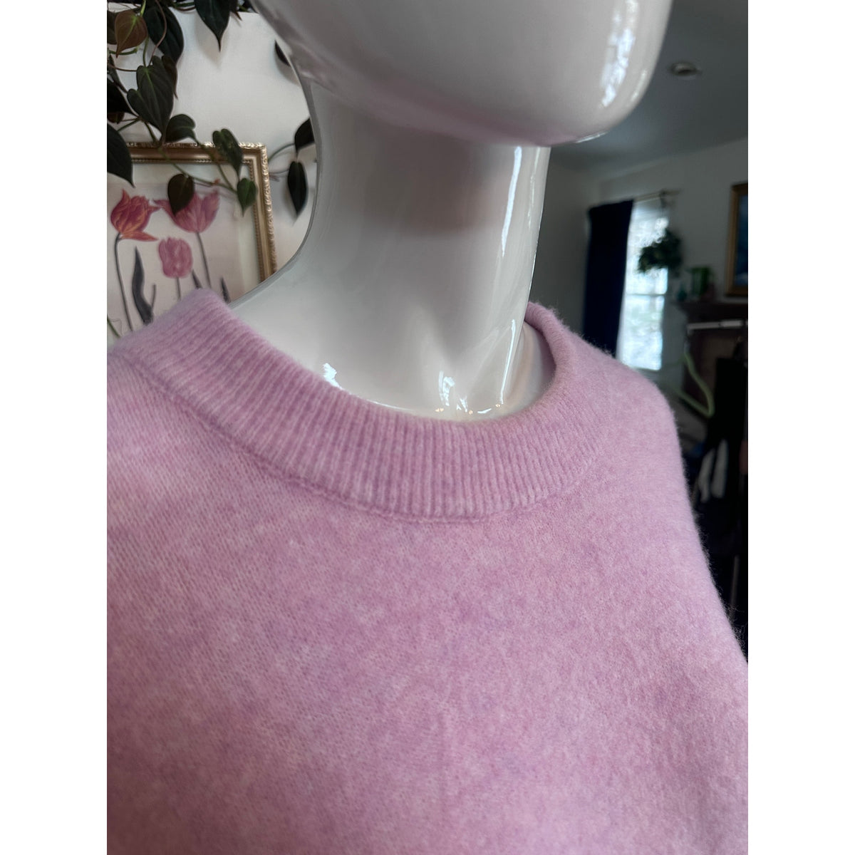Pilcro Anthropologie Lavender Oversized Crew Neck Knit Sweater with Ribbed Hem