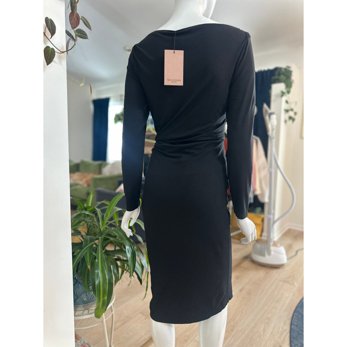 M.M. LAFLEUR Keiko Black Draped Boat Neck Sheath Dress Size M NWT