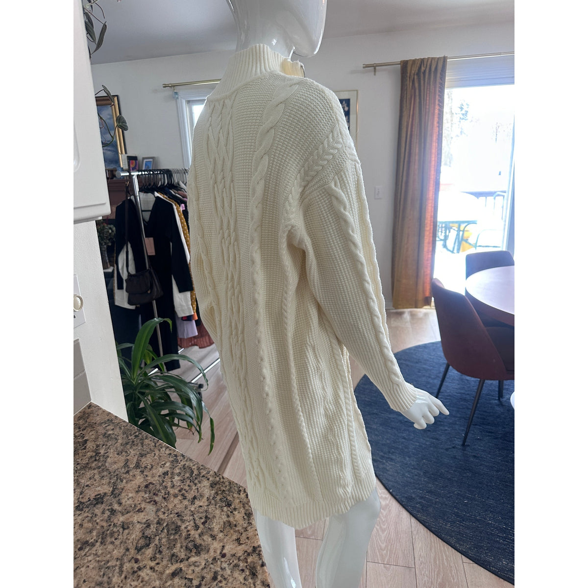 Room 34 Cable Knit Quarter-Zip Sweater Dress - Cream