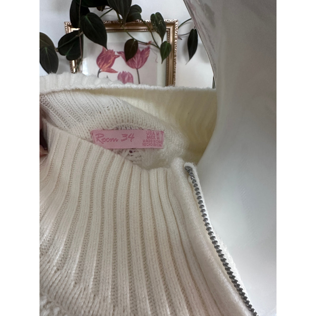 Room 34 Cable Knit Quarter-Zip Sweater Dress - Cream