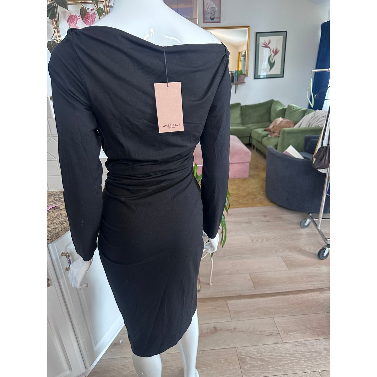 M.M. LAFLEUR Keiko Black Draped Boat Neck Sheath Dress Size M NWT