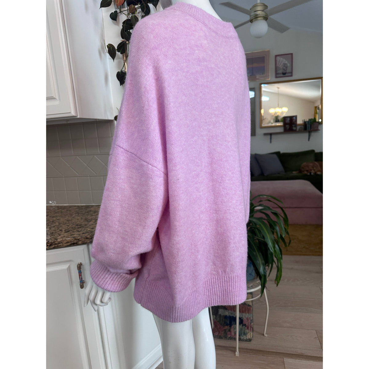 Pilcro Anthropologie Lavender Oversized Crew Neck Knit Sweater with Ribbed Hem