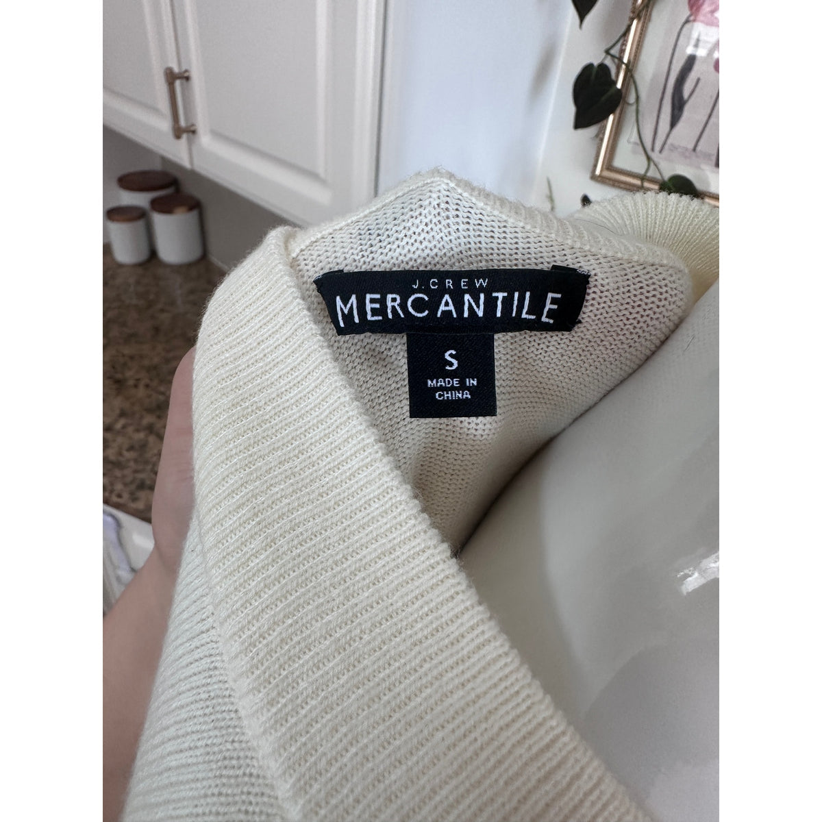 J.Crew Mercantile Cream Black Bow Neck Long Sleeve Sweater