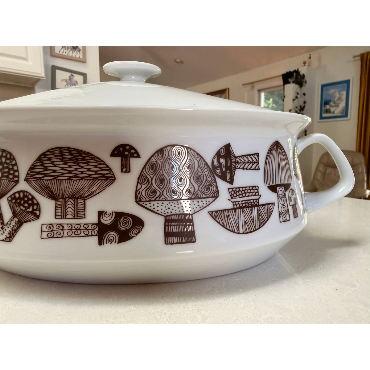 Vintage Arabia Finland Large Mushroom Motif Casserole Dish with Lid - Kaj Franck