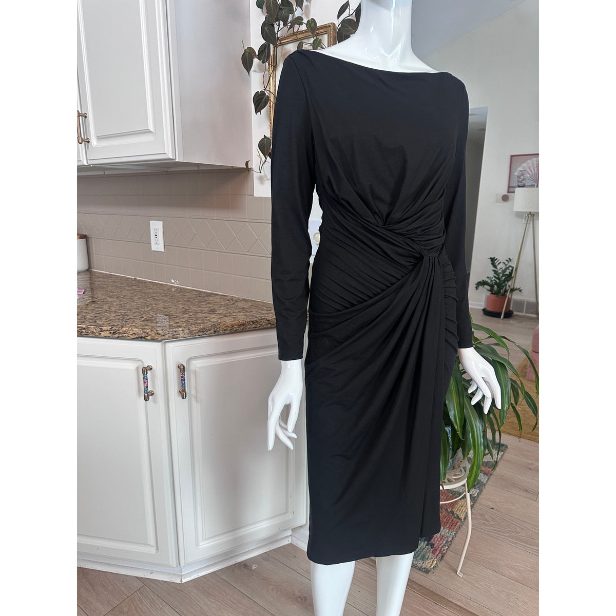 M.M. LAFLEUR Keiko Black Draped Boat Neck Sheath Dress Size M NWT