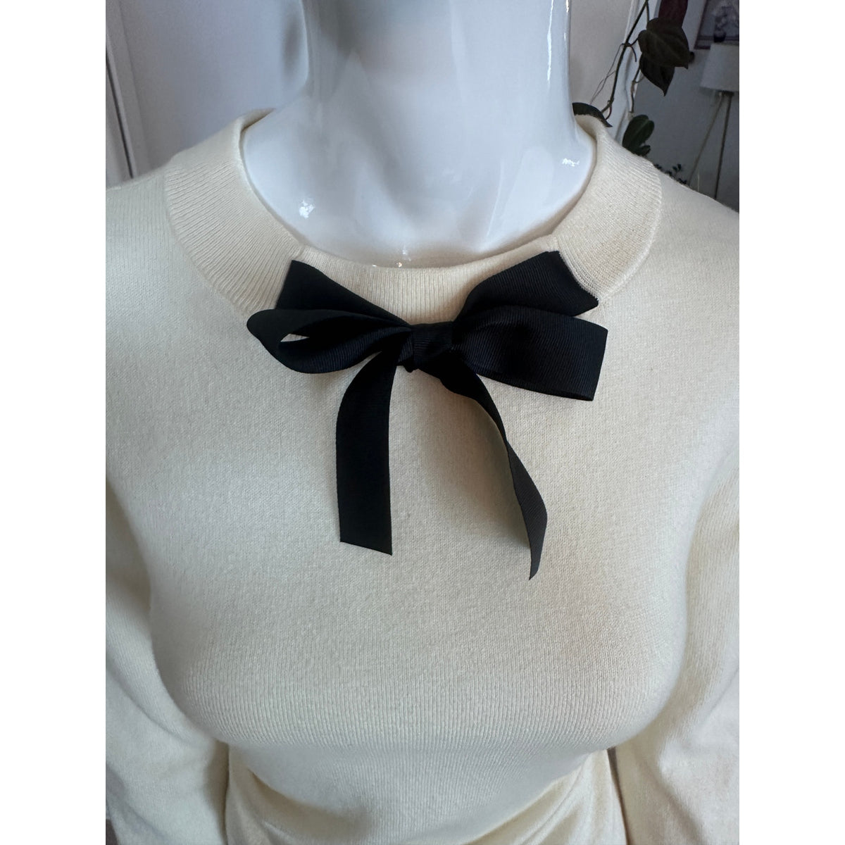J.Crew Mercantile Cream Black Bow Neck Long Sleeve Sweater