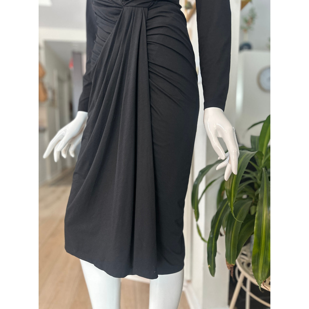 M.M. LAFLEUR Keiko Black Draped Boat Neck Sheath Dress Size M NWT