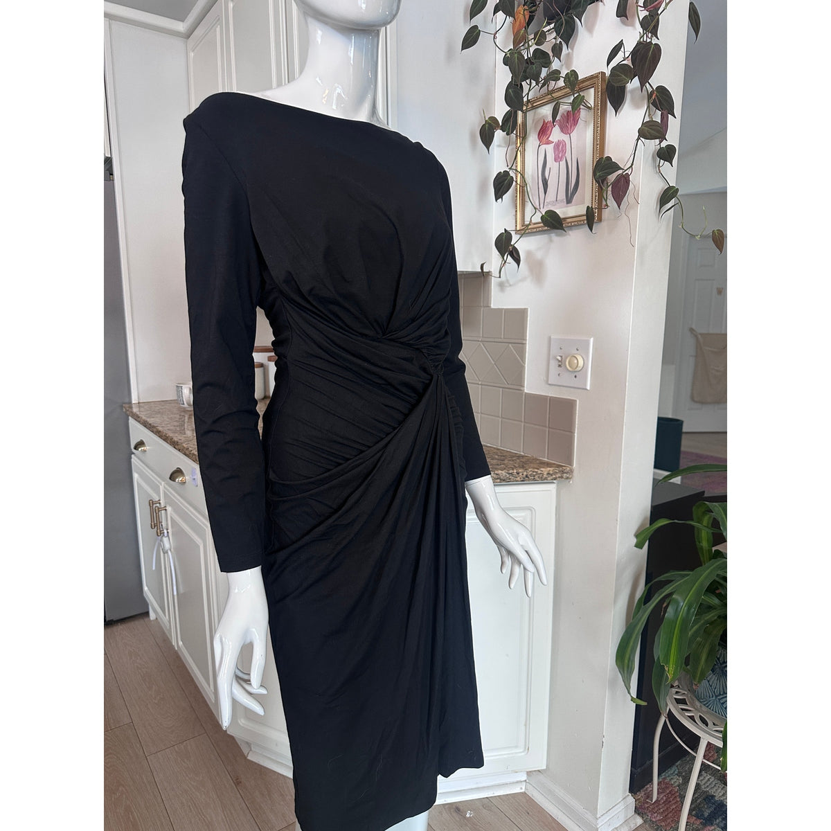 M.M. LAFLEUR Keiko Black Draped Boat Neck Sheath Dress Size M NWT