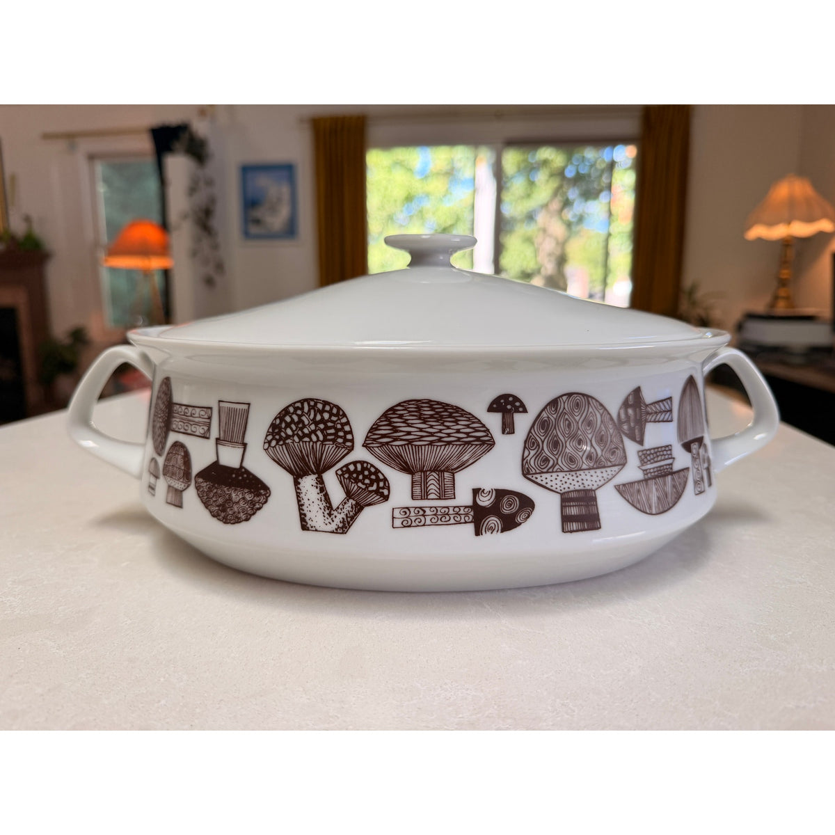 Vintage Arabia Finland Large Mushroom Motif Casserole Dish with Lid - Kaj Franck