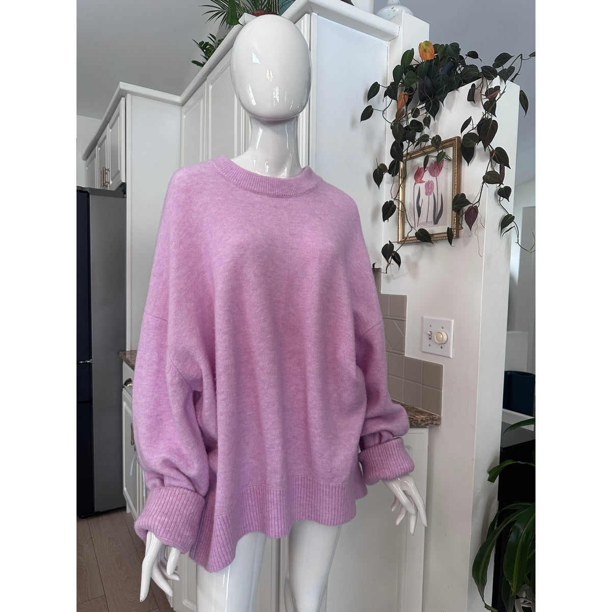 Pilcro Anthropologie Lavender Oversized Crew Neck Knit Sweater with Ribbed Hem