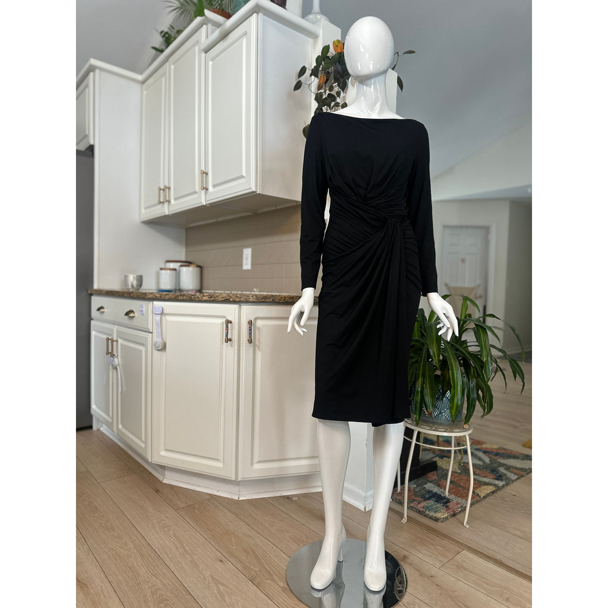 M.M. LAFLEUR Keiko Black Draped Boat Neck Sheath Dress Size M NWT