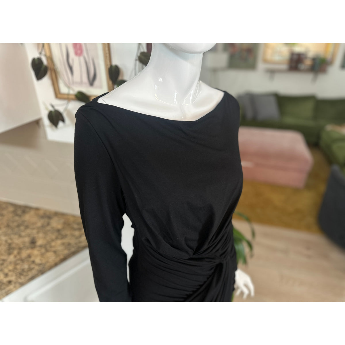 M.M. LAFLEUR Keiko Black Draped Boat Neck Sheath Dress Size M NWT