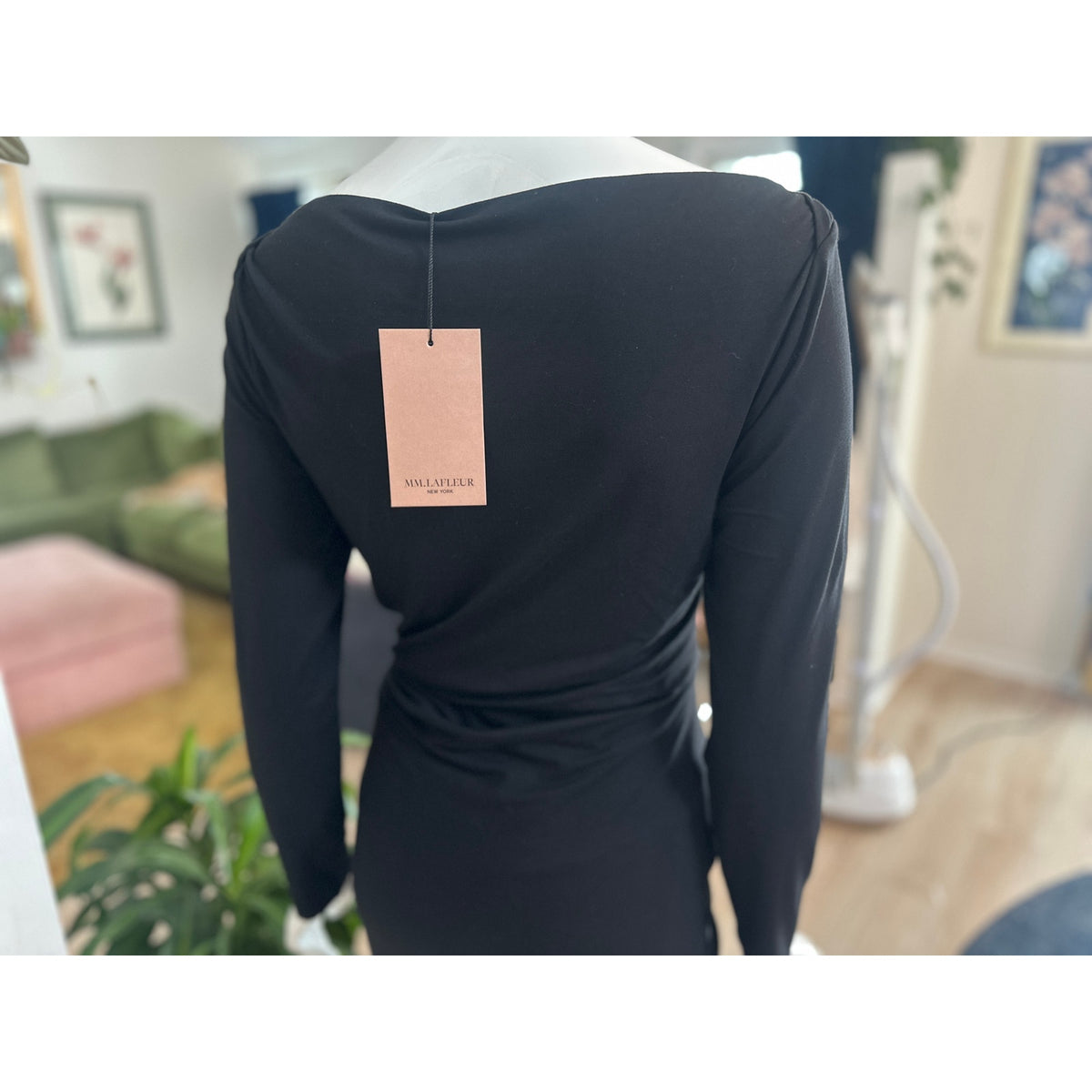 M.M. LAFLEUR Keiko Black Draped Boat Neck Sheath Dress Size M NWT